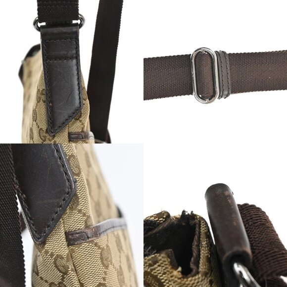 GUCCI Logo GG Pattern Crossbody Shoulder Bag Canvas Leather Brown Italy - Picture 15 of 16